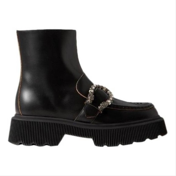 GUCCI Dionysus Hunder crystal buckle embellished leather lug boots - Picture 1 of 4